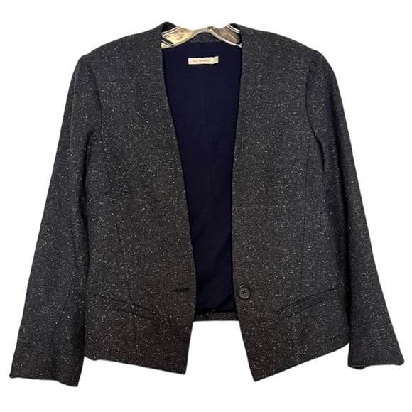Lily Ashwell Navy Blue Cropped Blazer Jacket 100% Wool Small G2 - Picture 1 of 8